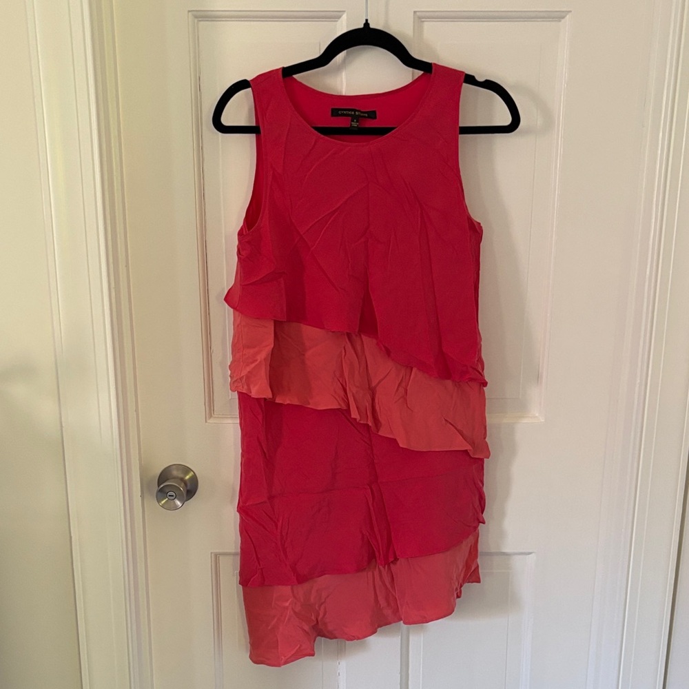 Cynthia Steffe Layered Coral and Red Mini Dress